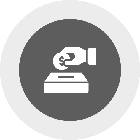 Hand placing coin in donation box icon.