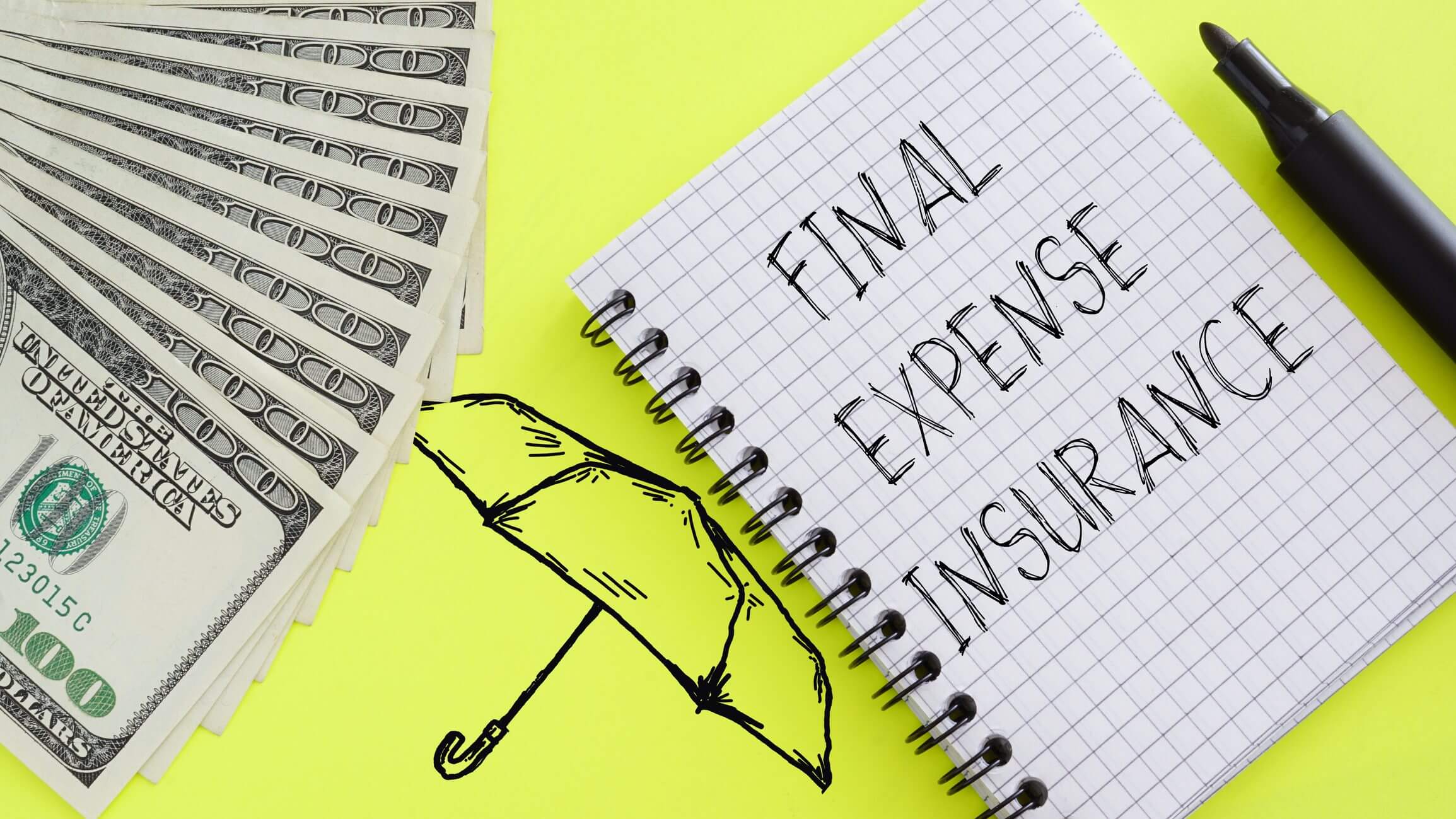 Final expense insurance, cash, umbrella illustration.