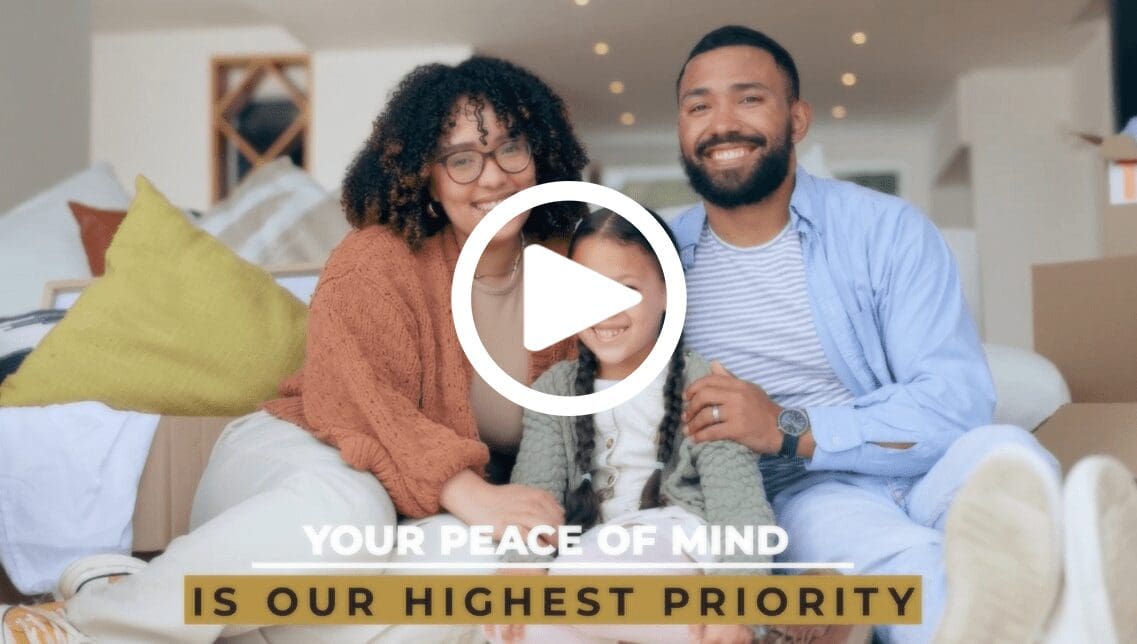 Happy couple relaxing at home, emphasizing peace of mind and priorities.