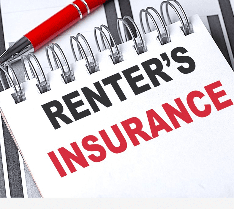 Renter's insurance text with red pen.