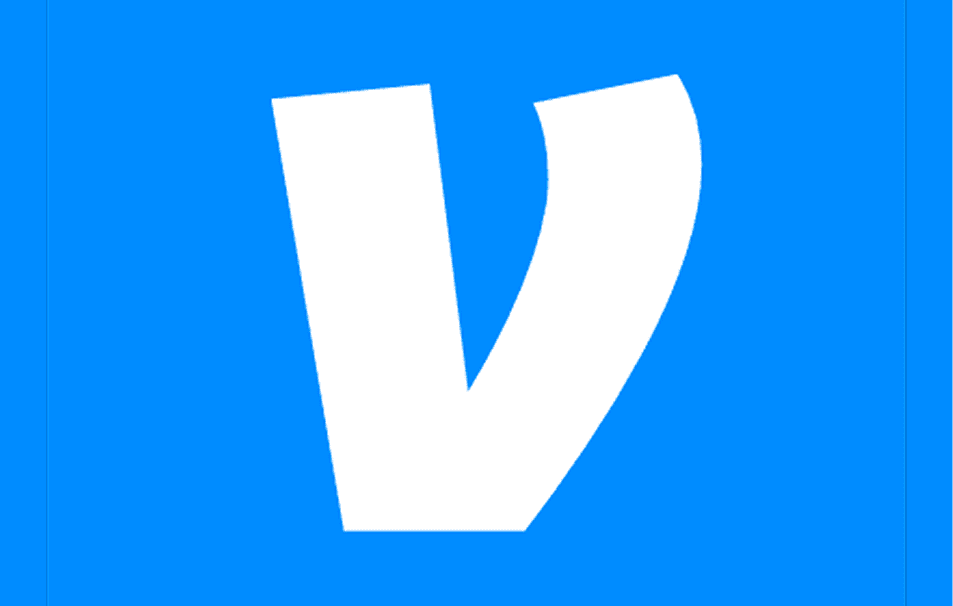 Venmo logo with white 'V' on blue background.