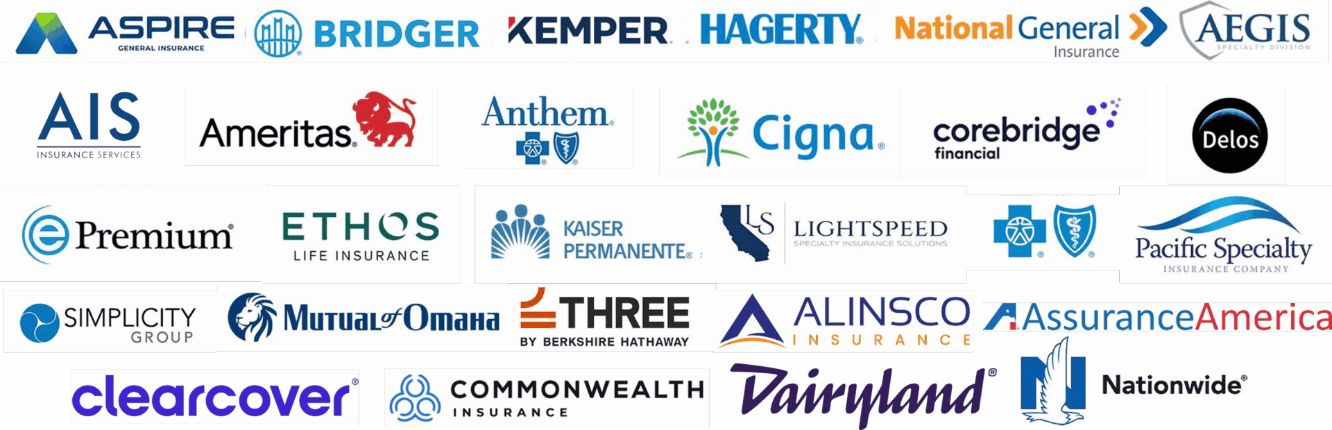 Insurance company logos collage.
