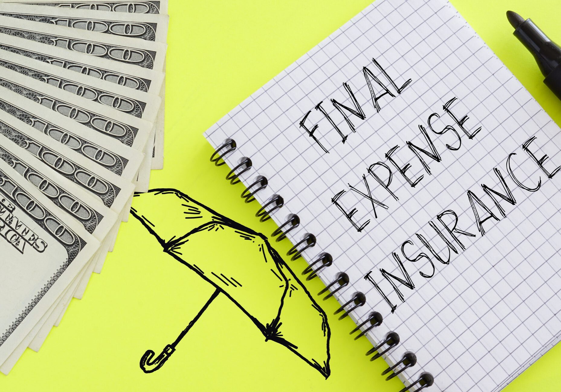 Final expense insurance, cash, umbrella illustration.